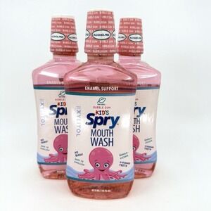 Spry Kids Mouth Wash Bubble Gum 3 Pack Alcohol Free 16oz Each BB 12/2027